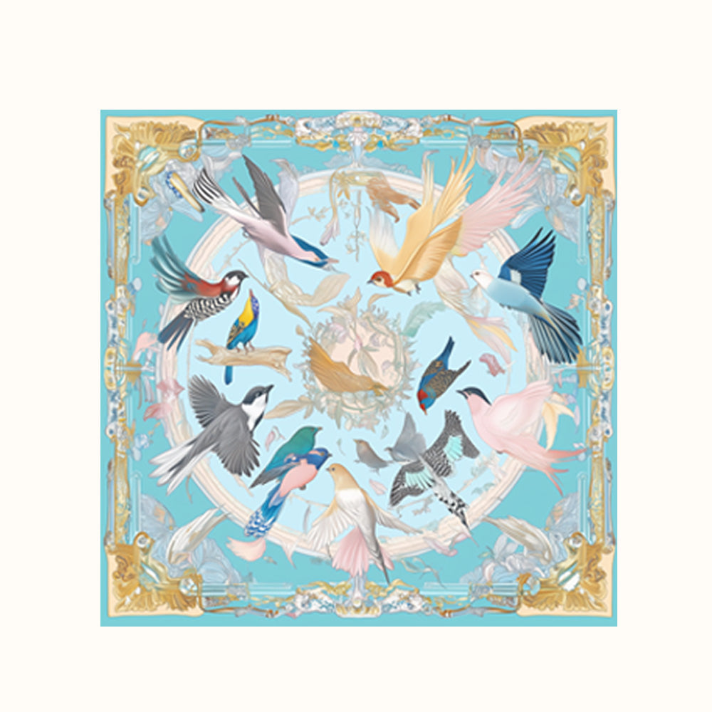 PeckPerk Bird Lover's Scarf with Gift Box: 100% Silk, Double-sided 70 Scarf