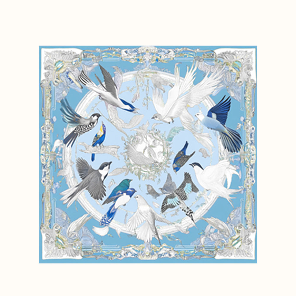 PeckPerk Bird Lover's Scarf with Gift Box: 100% Silk, Double-sided 70 Scarf